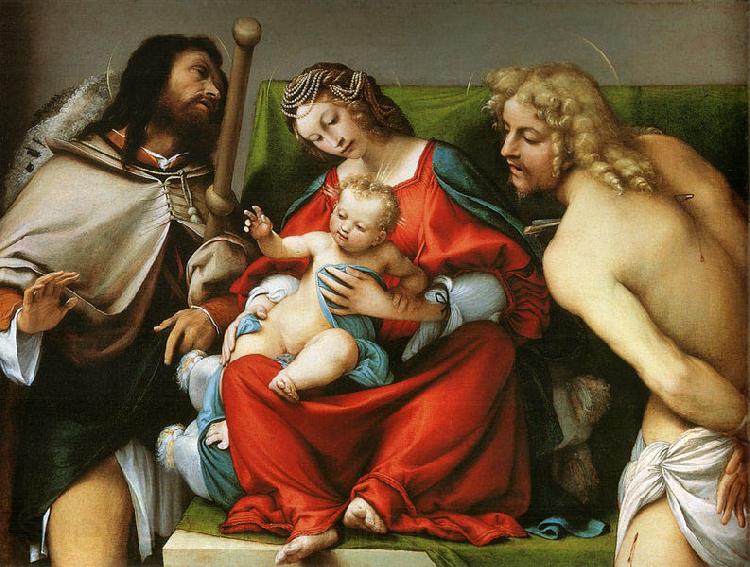 Lorenzo Lotto Madonna mit Hl. Rochus und Hl. Sebastian Spain oil painting art